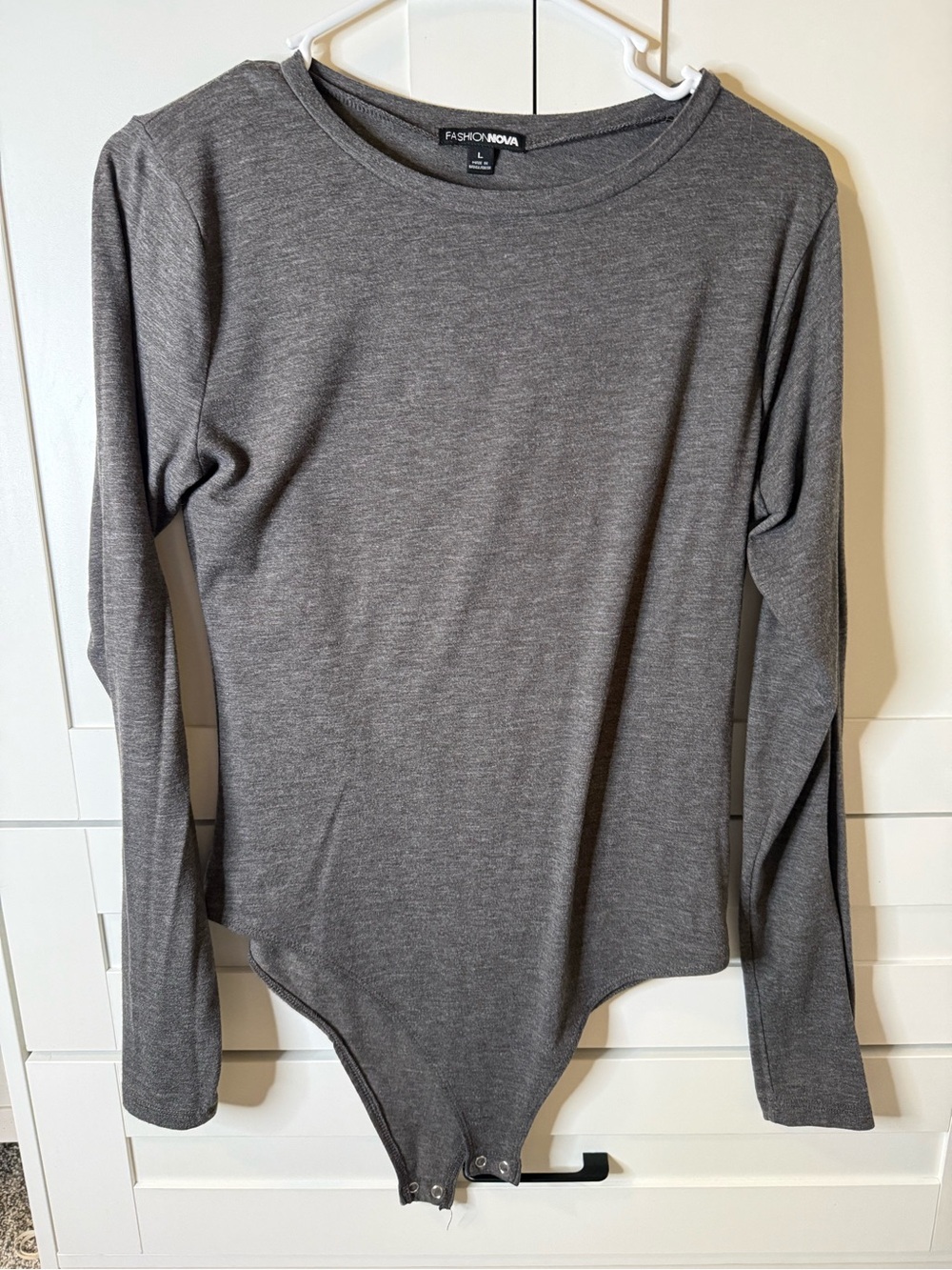 Fashion Nova Gray Long Sleeve Bodysuit